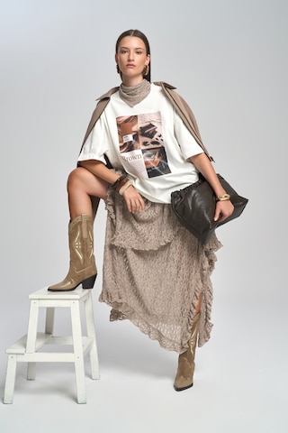 Mireya Asimetrik Vizon Dantel Etek Vizon