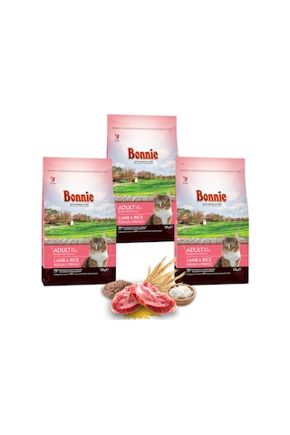 Bonnie Kuzu Etli ve Pirinçli Yetişkin Kedi Maması 3 x 1500 G