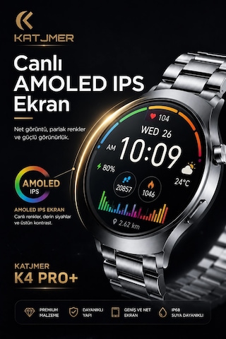 Amoled Ekranlı Metal Kordonlu Akıllı Saat Üç Kayışlı Spor Takip Ve Bildirim Özellikli