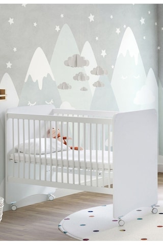BW1025 - Pratik Kademeli Tekerlekli Bebek Beşik Beyaz 60x120 Beyaz