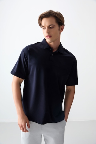 Tommy Life Lacivert Pamuklu Kalın Yumuşak Dokulu Polo Yaka Oversize Fit Basic Erkek T- Shirt - 88382 Lacivert