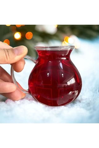 6'lı Keyfi Ala Borosilikat Cam Kulplu Çay Bardağı 220ml Bardak