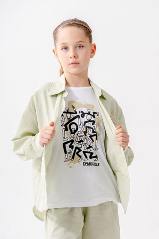Giyicem Kız Çocuk Yan Pileli Gömlek T-shirt İkili Takım 1809 Yeşil