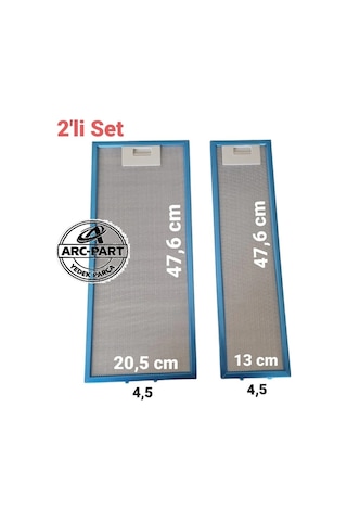 Beko Uyumlu P39 Tı İnox Aspiratör Alüminyum Filtre - 2'li Set - 20,5x47,6 Cm / 13x47,6 Cm