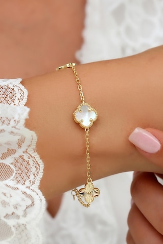 14k Altın Kaplamalı 925 Ayar Gümüş Granada Saray Yoncaları Bileklik - Beyaz 45103303 Altın