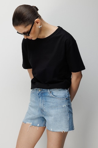 Mixray 4851 Kadın Oversize Fit Bisiklet Yaka Basic T-shirt Siyah Siyah