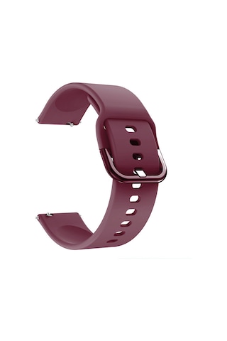 Yaozixa Samsung Galaxy Watch Active2 Uyumlu 20mm Silikon Saat Kordonu, Yumuşak, Ayarlanabilir, Metal Kanca Bordo