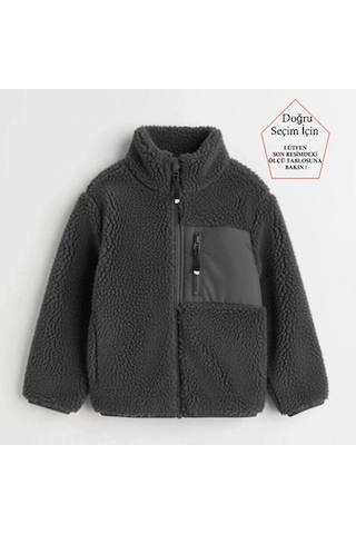 Smalltouch Unisex Çocuk Yumuşak Dokulu Astarlı Fermuarlı Cepli Peluş Hırka Füme