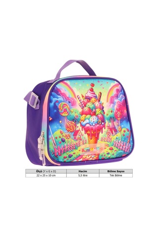Kaukko Kids Kız Çocuk Isı Yalıtımlı Okul/piknik Beslenme Çantası Dondurma L7251 Kırmızı - Mavi