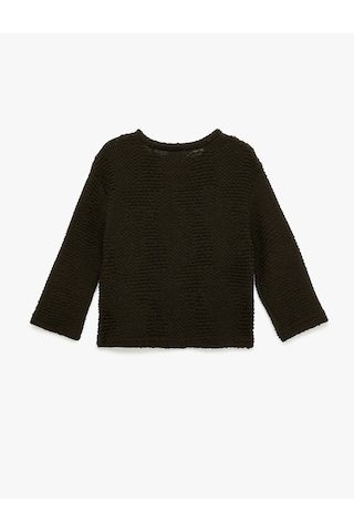 Koton Bisiklet Yaka 3/4 Kollu Dokulu Sweatshirt Kahverengi 6wkg10537ak Kahve