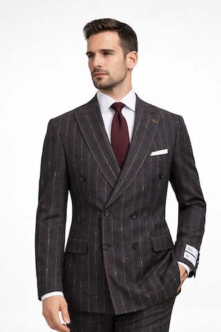 Fabıo Cassel Çizgili Kruvaze Erkek Takım Elbise Slim Fit Füme