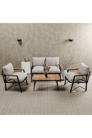 Mb Garden Furnıture Simetri Model, Balkon, Bahçe, Cafe, Metal Koltuk Takımı, Bahçe Takımı , Çay Seti, 2 1 1 Orta Sehpalı Krem
