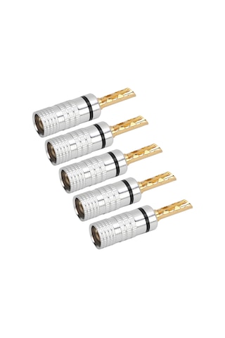 Mufunye J.10054 4mm Gümüşe Sarılmış Dişli Muz Soketi - Kaynaştırma Olmayan Hoparlör Bağlantısı, Sert Tutma Ve Ses Kalitesi Sağlar, 5 Adet Siyah