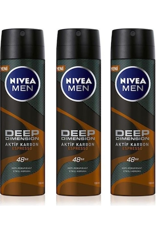 Nivea Men Deep Dimension Espresso Aktif Karbon Erkek Sprey Deodorant 150 ML x 3 Nivea Men Deep Dimension Espresso Aktif Karbon Erkek Sprey Deodorant 150 ML x 3