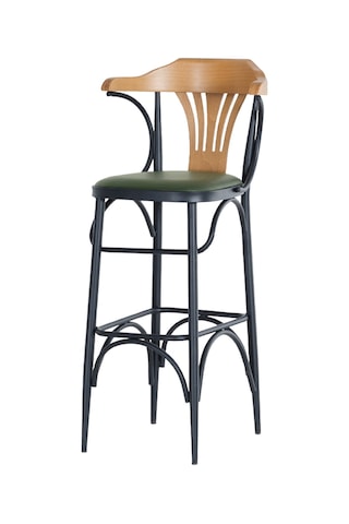 Üsküp Bar Sandalye - Yeşil Deri - Siyah Metal İskelet - Bar Taburesi / Bar Sandalyesi