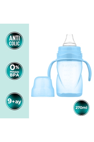 Mamajoo Damlatmaz Eğitici Kulplu Bardak, 270 Ml, Powder Blue, 1 A Mavi
