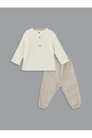 LC Waikiki Lcw Baby Ekru Hakim Yaka Müslin Erkek Bebek Tişört Ve Pantolon 2'l Cream