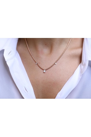 Reis T1517 Baget Kolye Top Top Pembe Altın