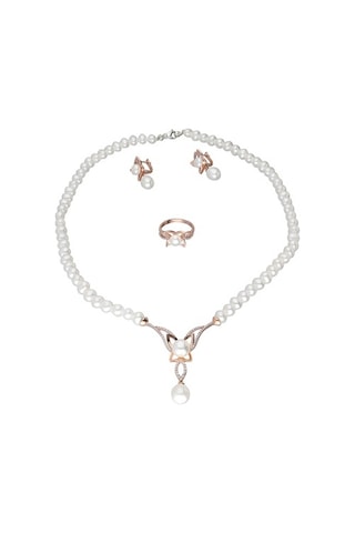 Chavin Inci Rose Gümüş Kolye Küpe Yüzük Takım Set Ds44