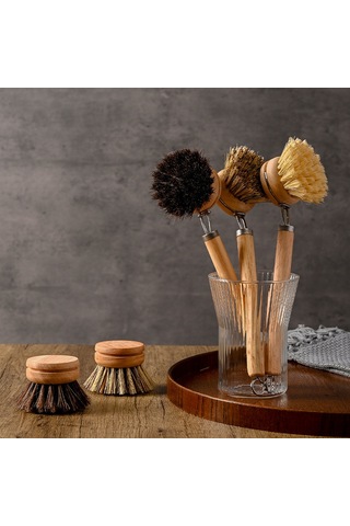 Yunboo Uzun Saplı Değiştirilebilir Tencere Fırçası - Doğal At Kılı Ve Kenevir Tüyle Ev Temizliği Aracı