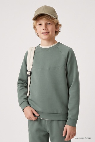 TOMMYLIFE Açık Yeşil Standart Fit Basic Dikiş Detaylı Erkek Çocuk Eşofman Takım - 11325 Yeşili