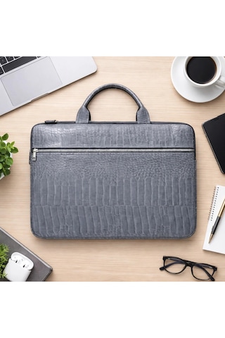 Gri Kroko Macbook Air Pro 15.6 Inç Darbeye Karşı Korumalı Laptop Çantası
