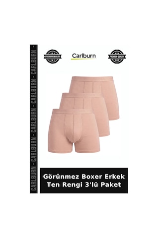 Carlburn Özel Seri Görünmez Boxer Erkek Ten Rengi 3'lü Paket Pratik Kullanım Konforlu Model Rahat İçlik Ten 3