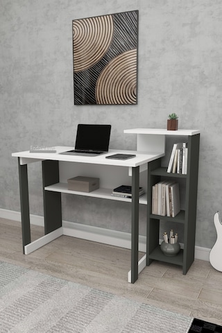 Lotus 5 Raflı Çalışma Masası Laptop Bilgisayar Masası Ofis Ders Yemek Çocuk Masası Antrasit-beyaz