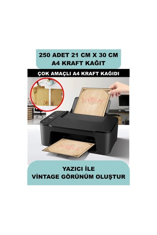 250 Adet A4 Kraft Kağıt 21x30 100 Gr. Yazıcı Uyumlu, Vintage Resim Kağıdı, Çocuk Etkinlik Kağıdı