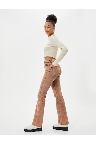 Koton Eskitilmiş Hafif İspanyol Paça Kot Pantolon Dar Kesim Standart Bel Pamuklu Cepli - Victoria Slim Jeans Kiremit 4wal40136mw 4WAL40136MW996 Kiremit