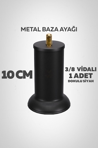 Baza Ayağı 10 Cm 3/8 Vidalı Tekli Metal Siyah Yatak Mobilya Ayağı Kalın Vida Siyah 3/8 10 Cm