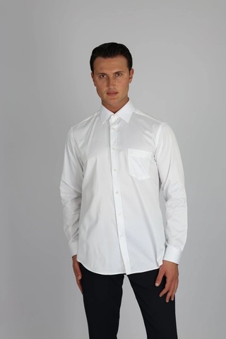 Lorenzo Mazzoli Lm385 R 900 Beyaz Pamuk Saten Regular Fit Erkek Gömlek Beyaz
