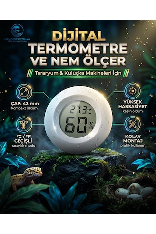 Yuvarlak Dijital Termometre Ve Nem Ölçer - Higrometre - Teraryum Ve Kuluçka Makinesi Isı Ölçer - Hassas Ölçme Aralığı