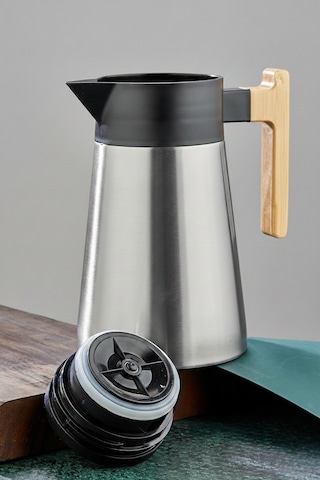 Cooker 1,5 Litre Çelik Termos Bambu Saplı Metalik