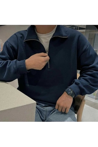 Kozia Outdoors Malkoçbey Dik Yakalı Fermuarlı Oversize Unisex Sweatshirt Lacivert Lacivert