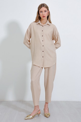 Bigdart Kadın Bej Oversize Keten Alt Üst Takım 6622 6622bgd19-016-14414 001