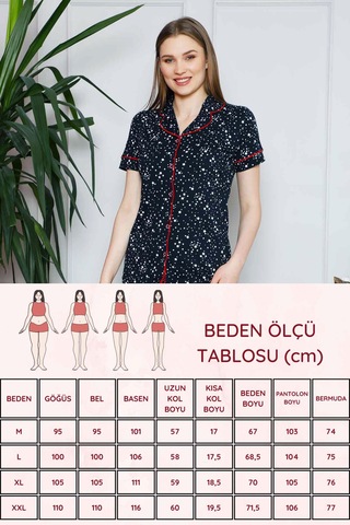 Alimer Kadın Lacivert Yıldız Desenli Kısa Kol Pijama Tkm 2536kk-l Lacivert