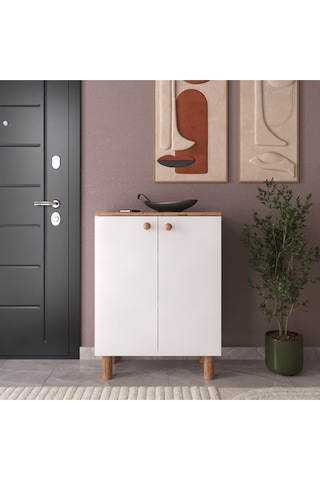 Buse Atlantik Çam / Beyaz 2 Kapaklı 3 Raflı Ayakkabılık
