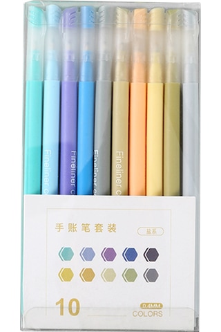 Mufunye 10 Renkli Morandi El Defteri Kalemi Seti - 0.4mm Fiber Uçlu Pastel Tonları