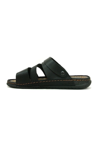 Erkek Tam Ortapedik Deri Günlük Outdoor Sandalet Terlik- Altın Adım Siyah Sandal Ortapedi