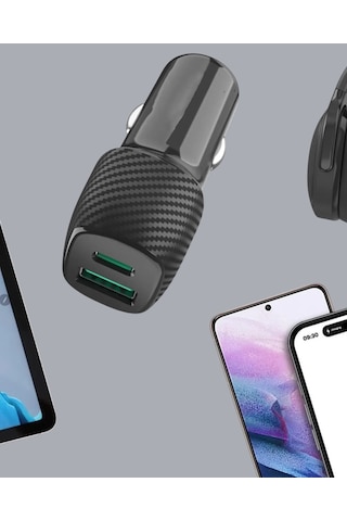 Bay Kompakt Tasarımlı Type-c + Usb Girişli Araç Şarj Başlığı Najmaddin Standart