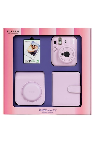 Instax Mini 13 Pembe Fotoğraf Makinesi 10'lu Film Kare Albüm + Deri Kılıf Bundle Box