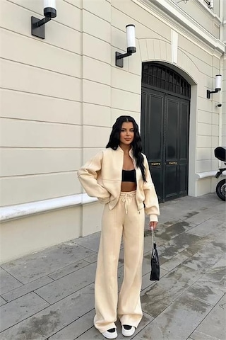 Neşeli Butik Kadın Kışlık Alt Üst Eşofman Takımı Nb0022 - Bej Bej