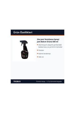 Trobus Oto Jant Temizleme Spreyi Jant Bakım Ürünü 500 Ml