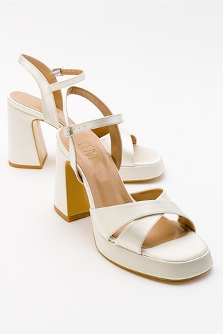 Luvishoes Lello Ekru Bej Saten Kadın Topuklu Ayakkabı Bej - Ekru