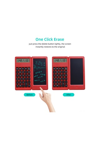 Singree Katlanabilir 6 İnç Lcd Yazı Tahtası Ve 12 Haneli Hesaplama Fonksiyonlu Çok Amaçlı Dijital Not Defteri 112 Karakter Kırmızı