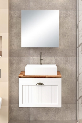 %100 Mdf 65 Cm Aren Banyo Dolabı Beyaz