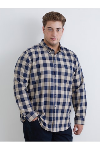 Lcwaıkıkı Classic Bej Büyük Beden Regular Fit Uzun Kollu Ekose Gabardin Erkek Gömlek
