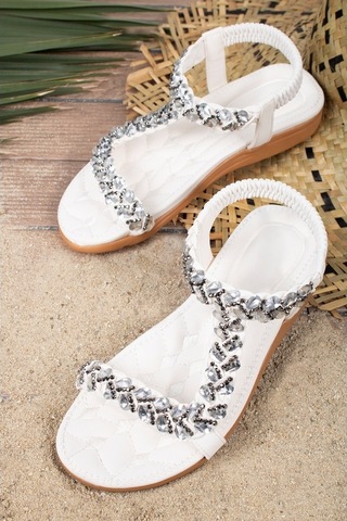 Khayt Isabel Anatomik Fashion Taşlı Günlük Çocuk Sandalet Beyaz