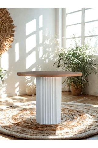 Arya Yuvarlak Ahşap Bohem Masa 90x90 Beyaz - Naturel